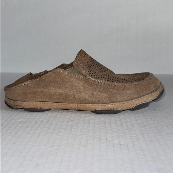 OluKai Moloa Kahana Light Brown Perforated Leather Slip On Loafers main image 10